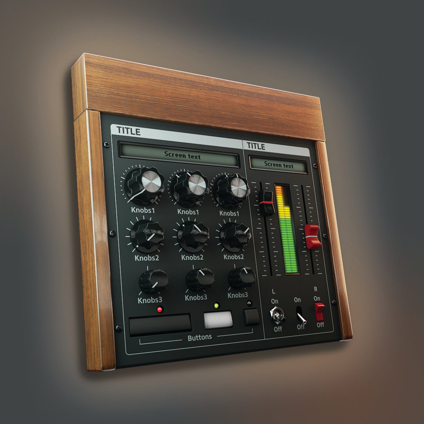 dark wood color version of analogue synth ui lit 3D