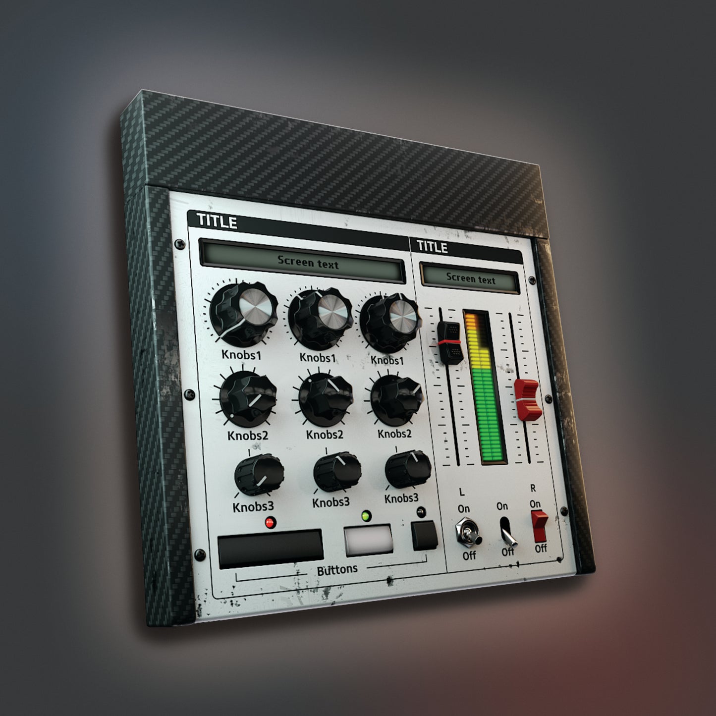 silver color version of analogue synth ui template 3D