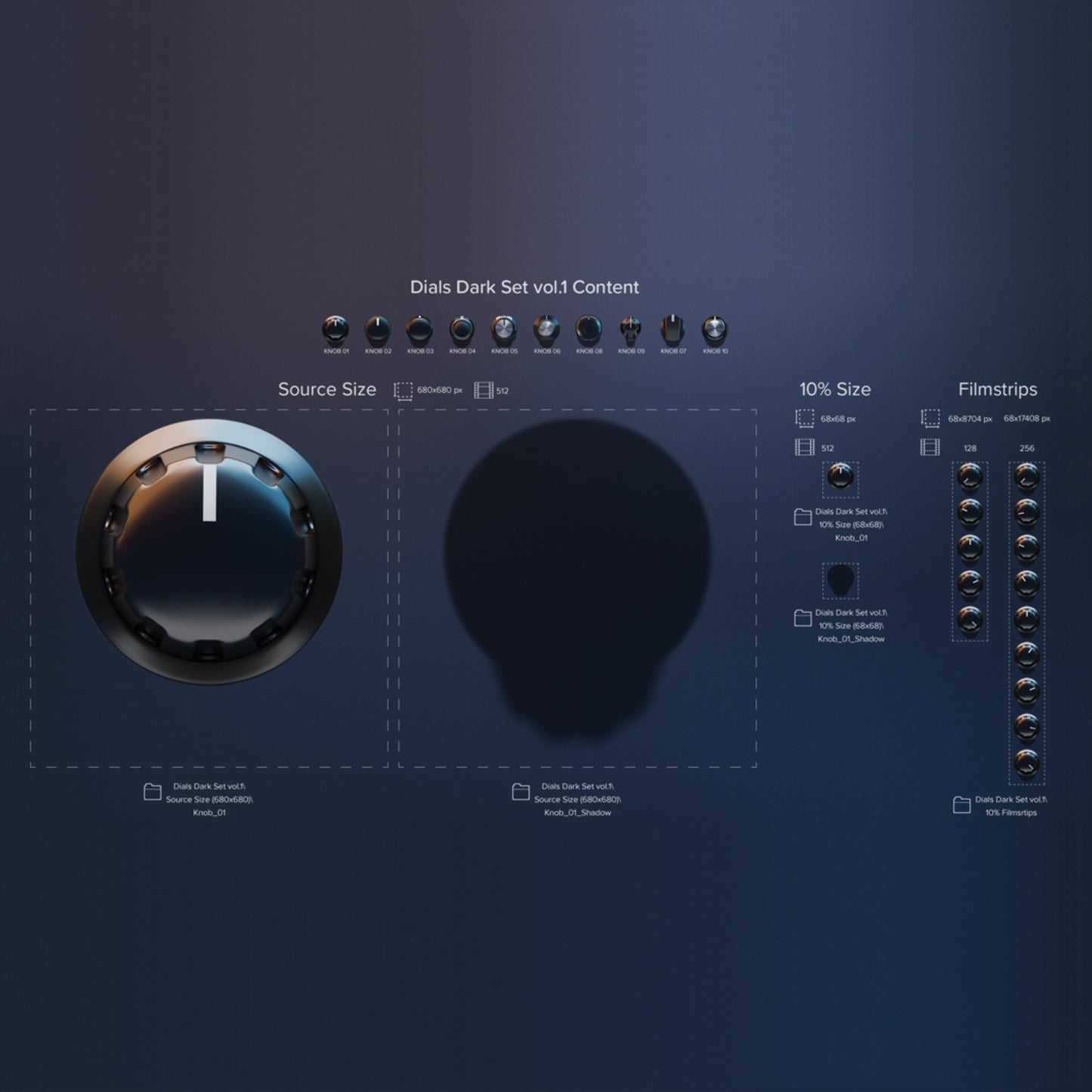 Dark knobs set resolution sample